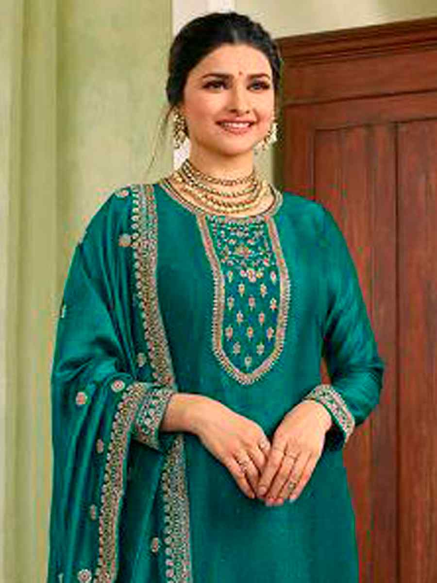 Rama Heavy Silk Georgette Embroidered Wedding Festival Bollywood Palazzo Pant Salwar Kameez