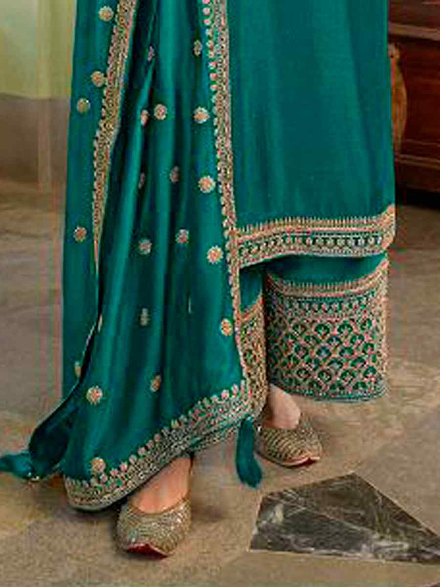 Rama Heavy Silk Georgette Embroidered Wedding Festival Bollywood Palazzo Pant Salwar Kameez