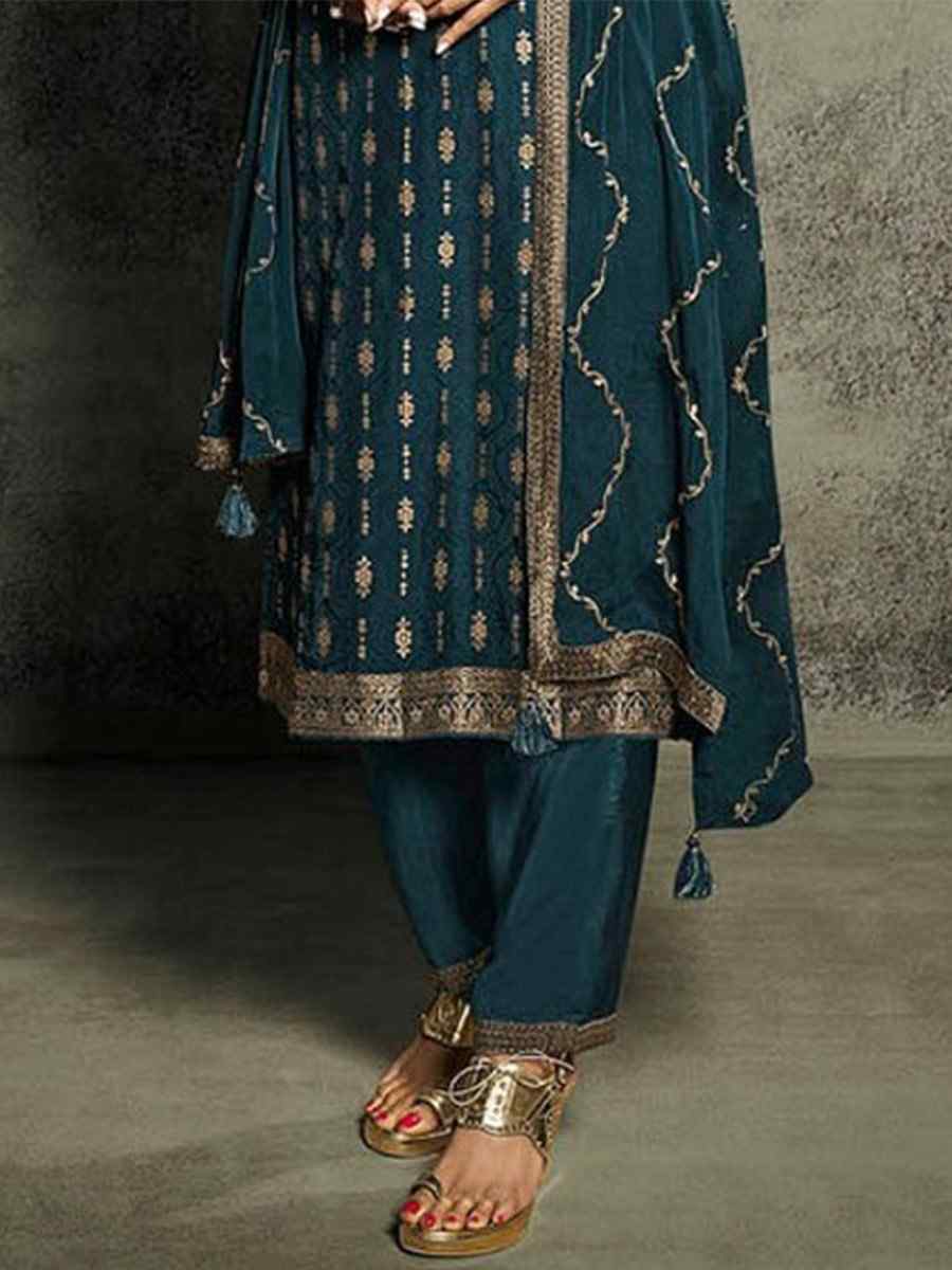 Rama Jacquard Embroidered Festival Mehendi Pant Bollywood Style Salwar Kameez