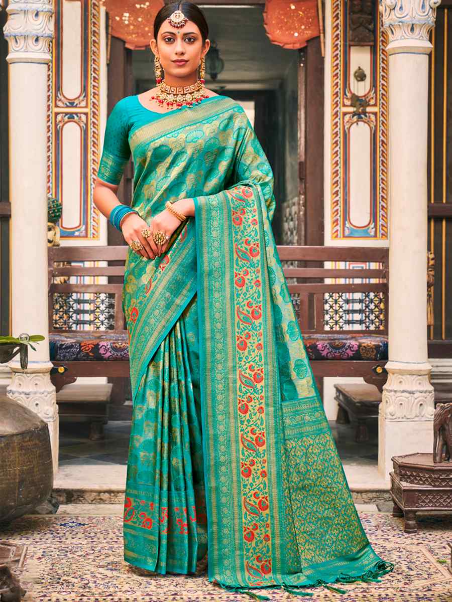 Rama Kanjivaram Silk Handwoven Wedding Festival Heavy Border Saree