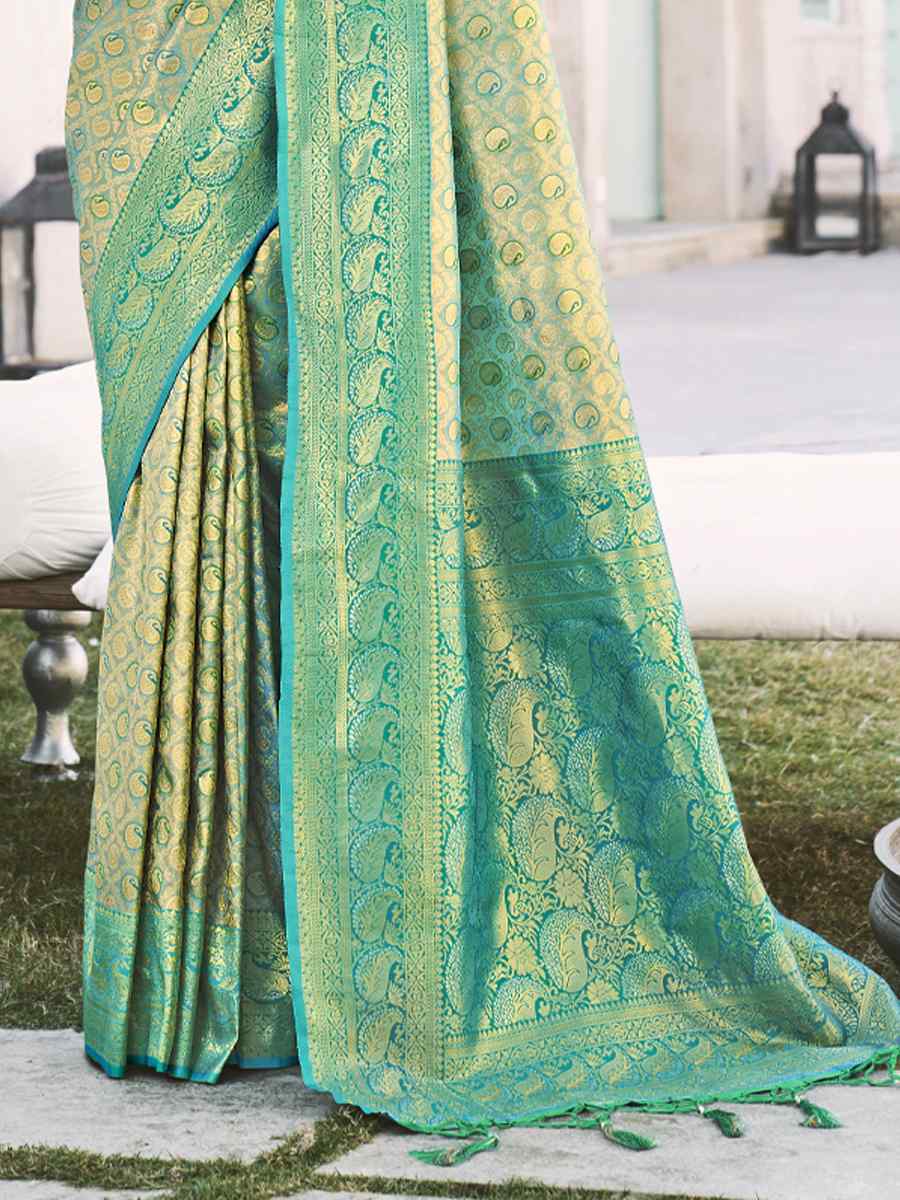 Rama Kanjivaram Silk Handwoven Wedding Festival Heavy Border Saree