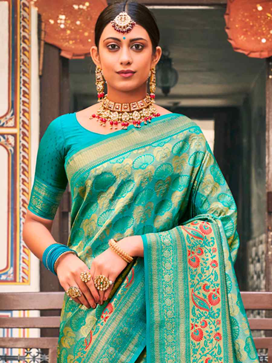 Rama Kanjivaram Silk Handwoven Wedding Festival Heavy Border Saree