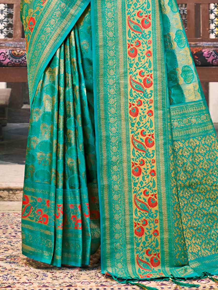 Rama Kanjivaram Silk Handwoven Wedding Festival Heavy Border Saree