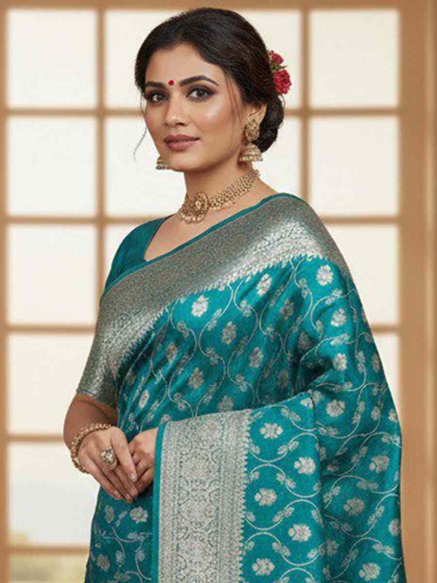 Rama Kanjivaram silk Handwoven Zari Bridal Reception Festival Wedding Fancy Heavy Border Saree