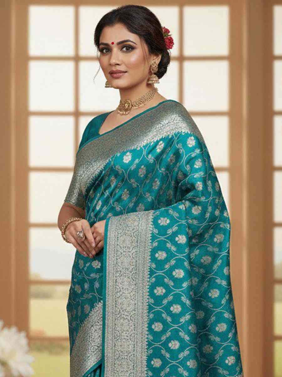 Rama Kanjivaram silk Handwoven Zari Bridal Reception Festival Wedding Fancy Heavy Border Saree