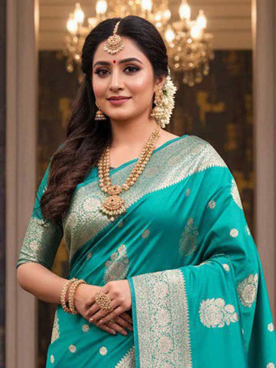 Rama Kanjivaram silk Handwoven Zari Bridal Reception Festival Wedding Fancy Heavy Border Saree