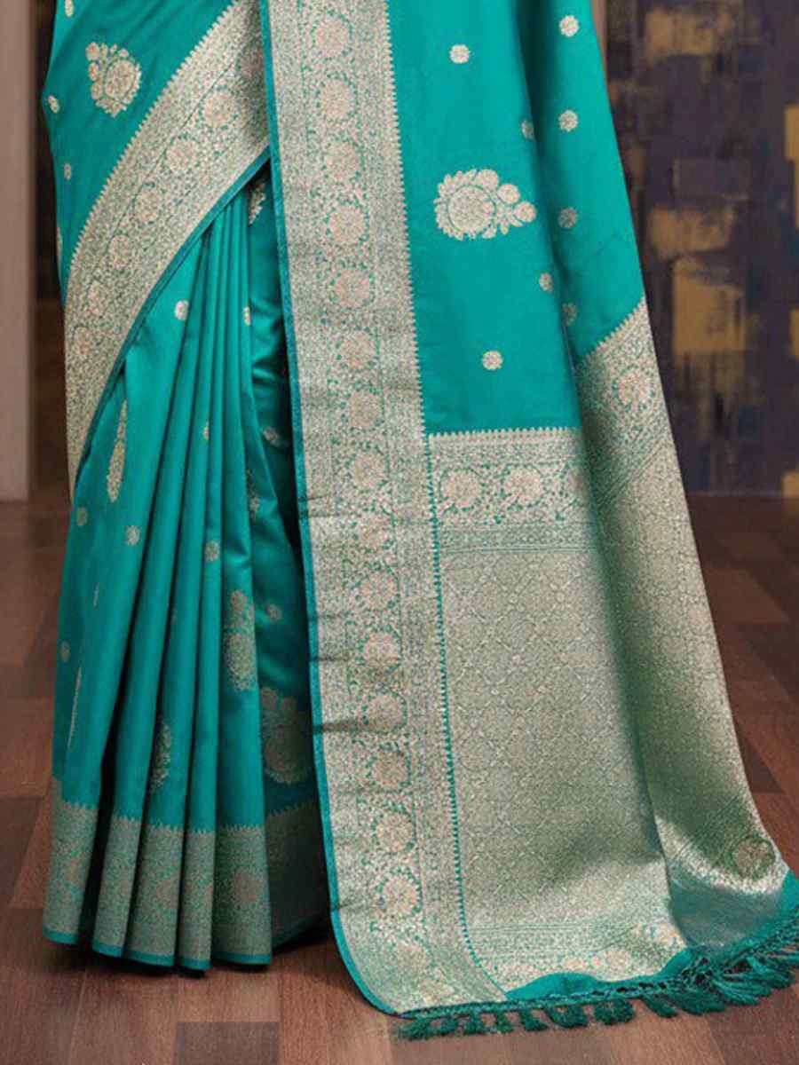 Rama Kanjivaram silk Handwoven Zari Bridal Reception Festival Wedding Fancy Heavy Border Saree