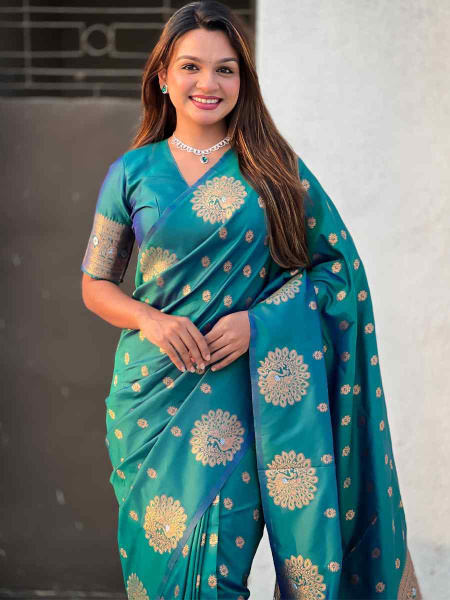 Rama Moonga Silk Handwoven Festival Wedding Heavy Border Saree