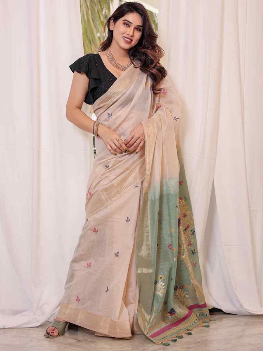Rama Muga Cotton Handwoven Festival Casual Classic Style Saree