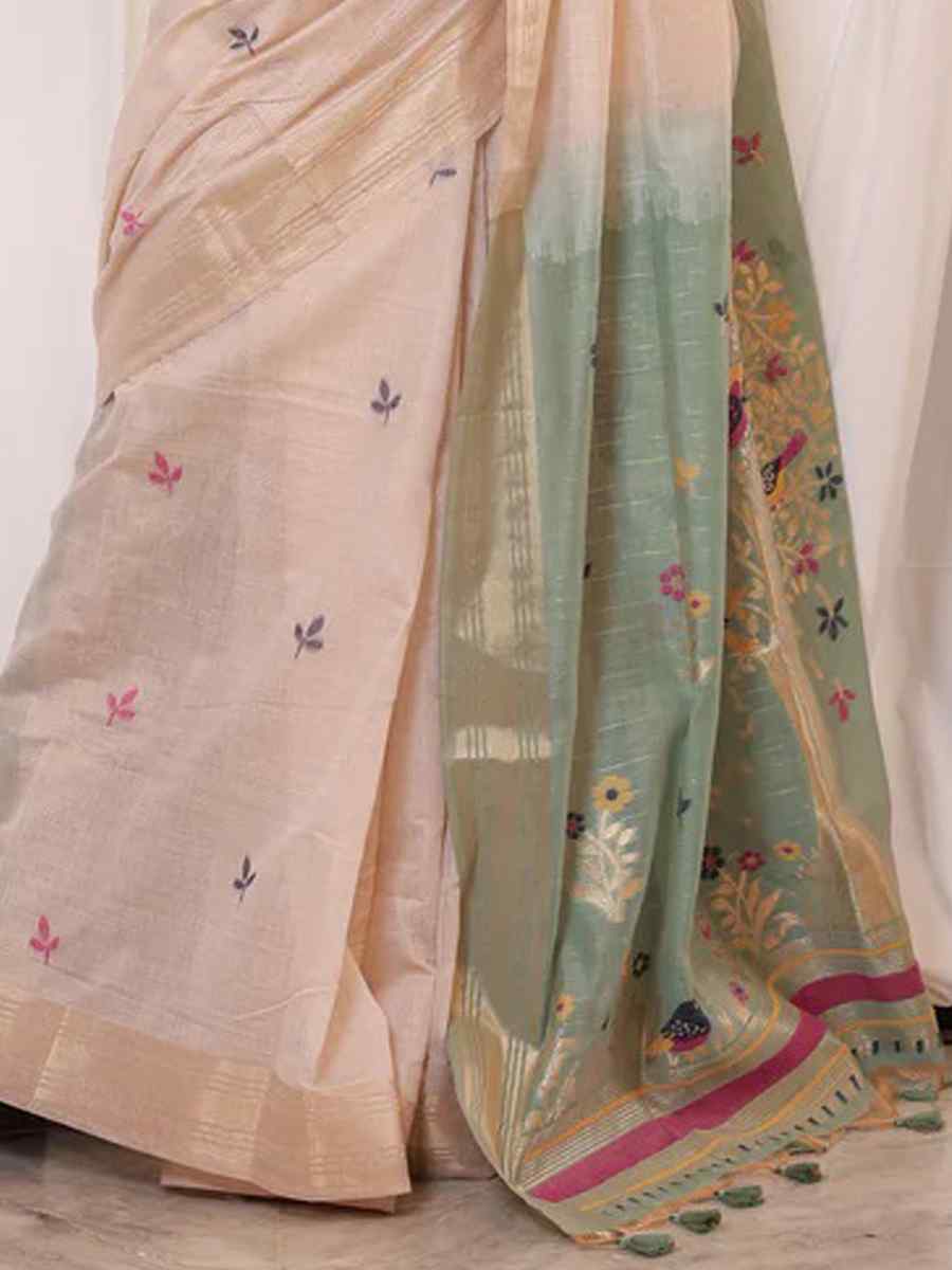 Rama Muga Cotton Handwoven Festival Casual Classic Style Saree