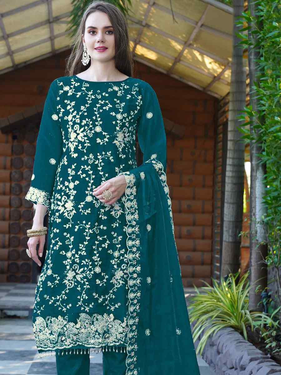 Rama Organza Embroidered Festival Wedding Pant Salwar Kameez