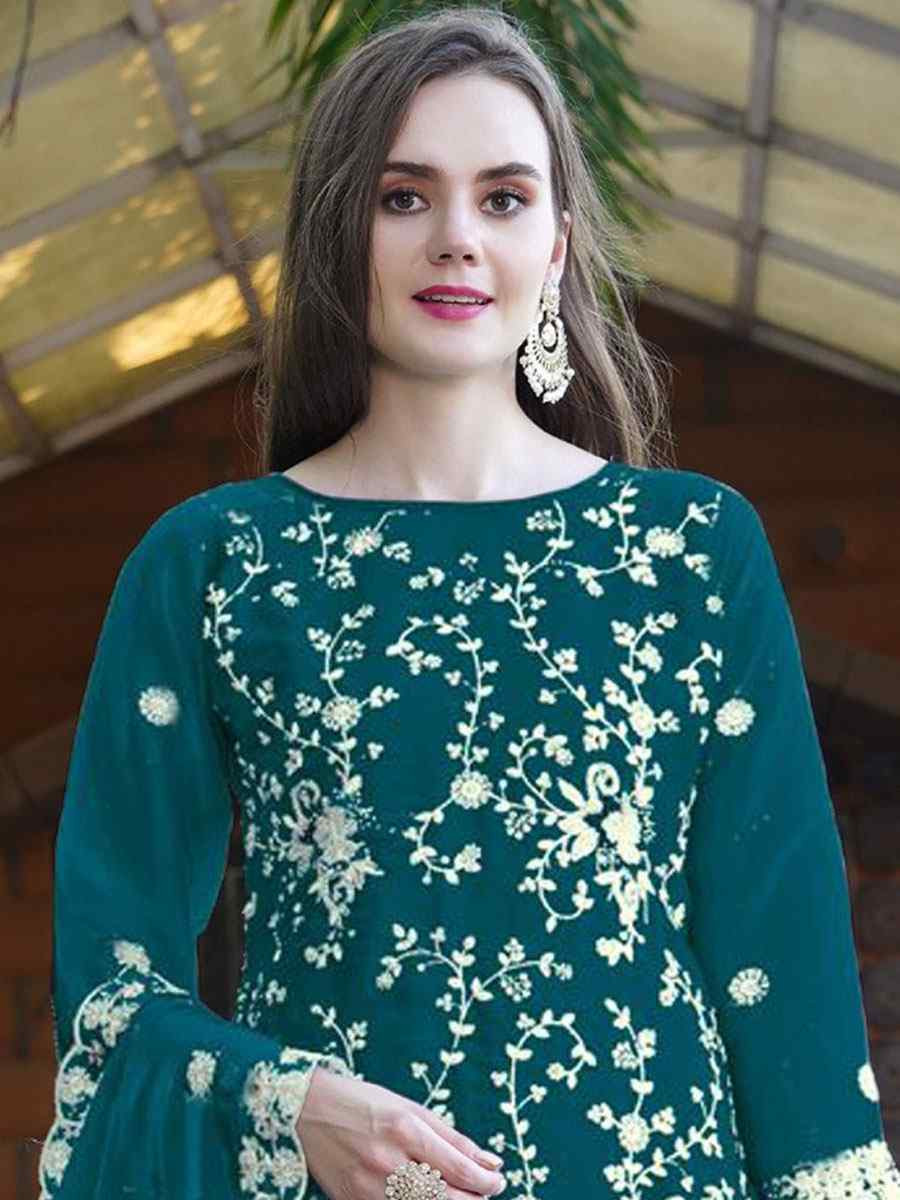 Rama Organza Embroidered Festival Wedding Pant Salwar Kameez