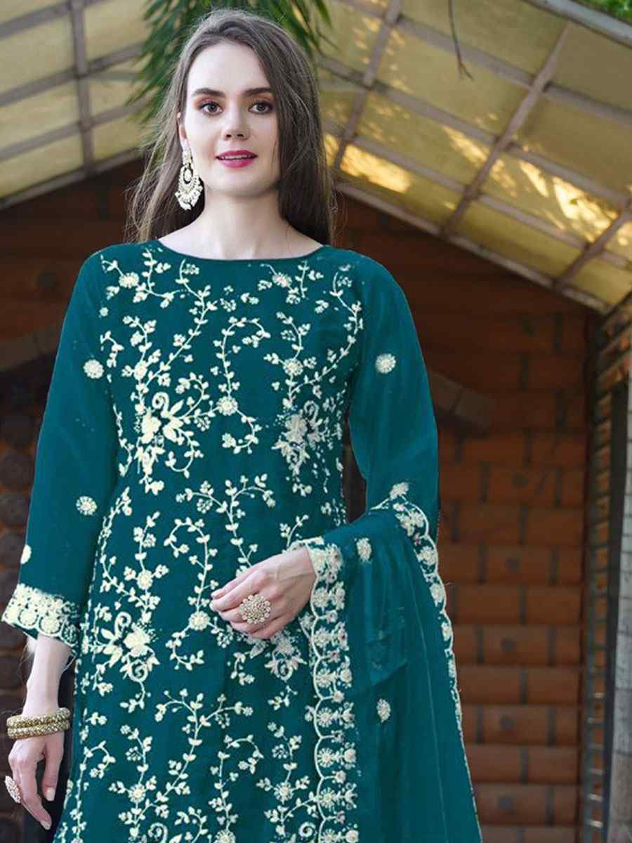 Rama Organza Embroidered Festival Wedding Pant Salwar Kameez