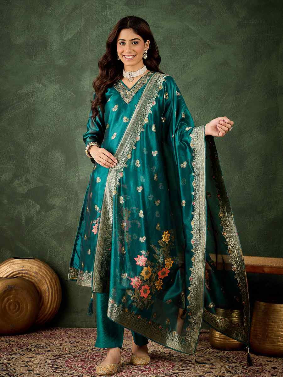 Rama Organza Silk Embroidered Festival Casual Ready Pant Salwar Kameez