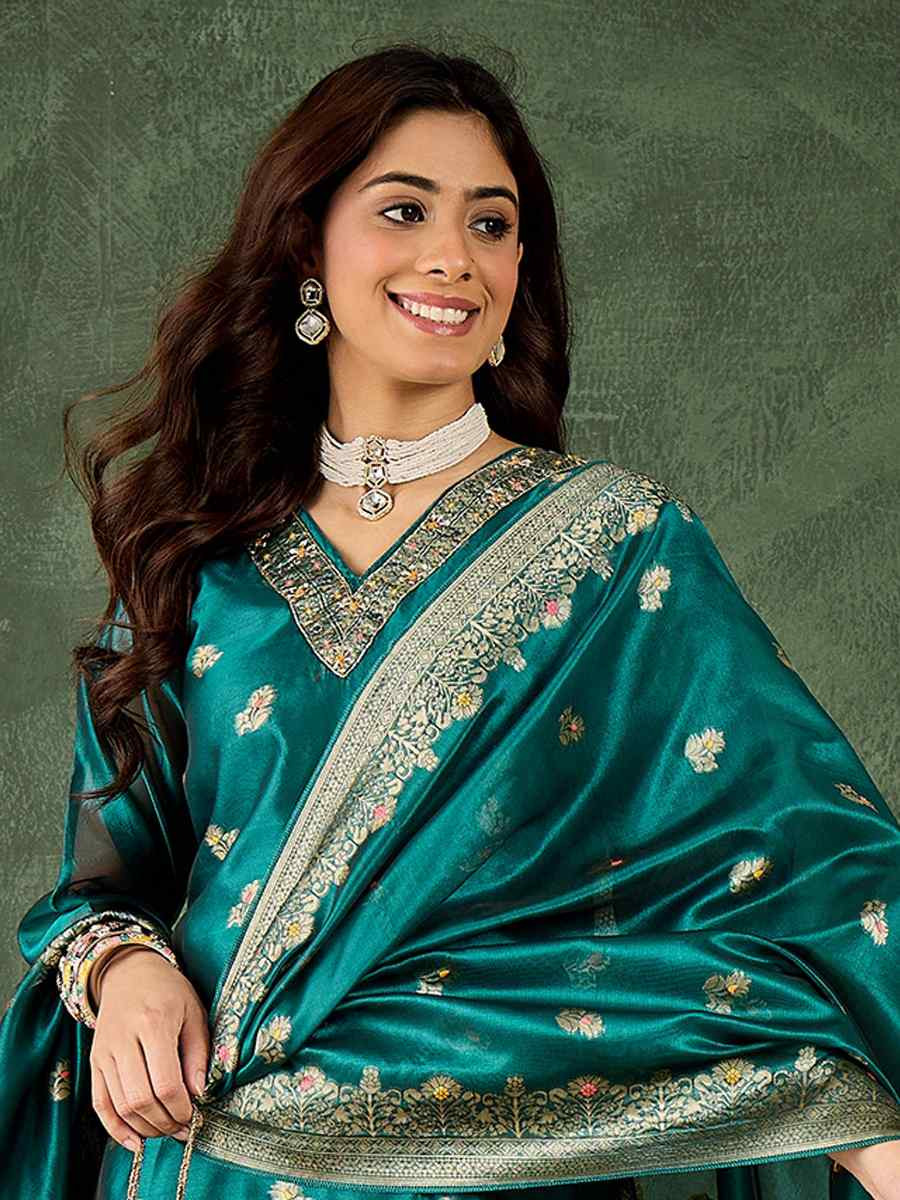 Rama Organza Silk Embroidered Festival Casual Ready Pant Salwar Kameez