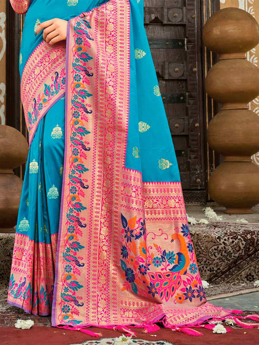 Rama Paithani Silk Handwoven Printed Wedding Heavy Border Saree