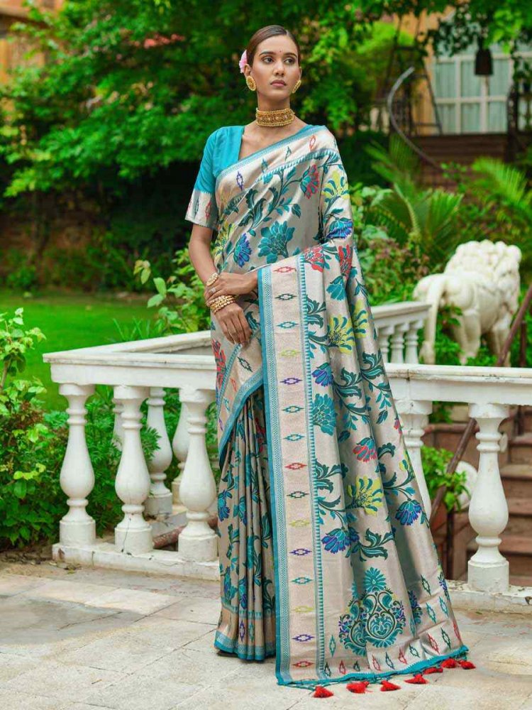 Rama Paithani Silk Handwoven Wedding Festival Heavy Border Saree