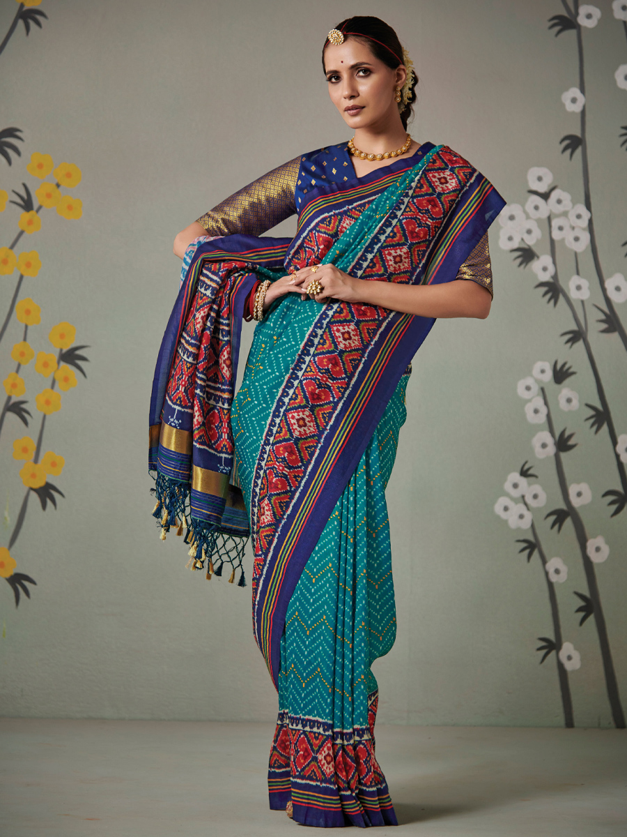 Rama Patola Silk Printed Casual Festival Classic Style Saree