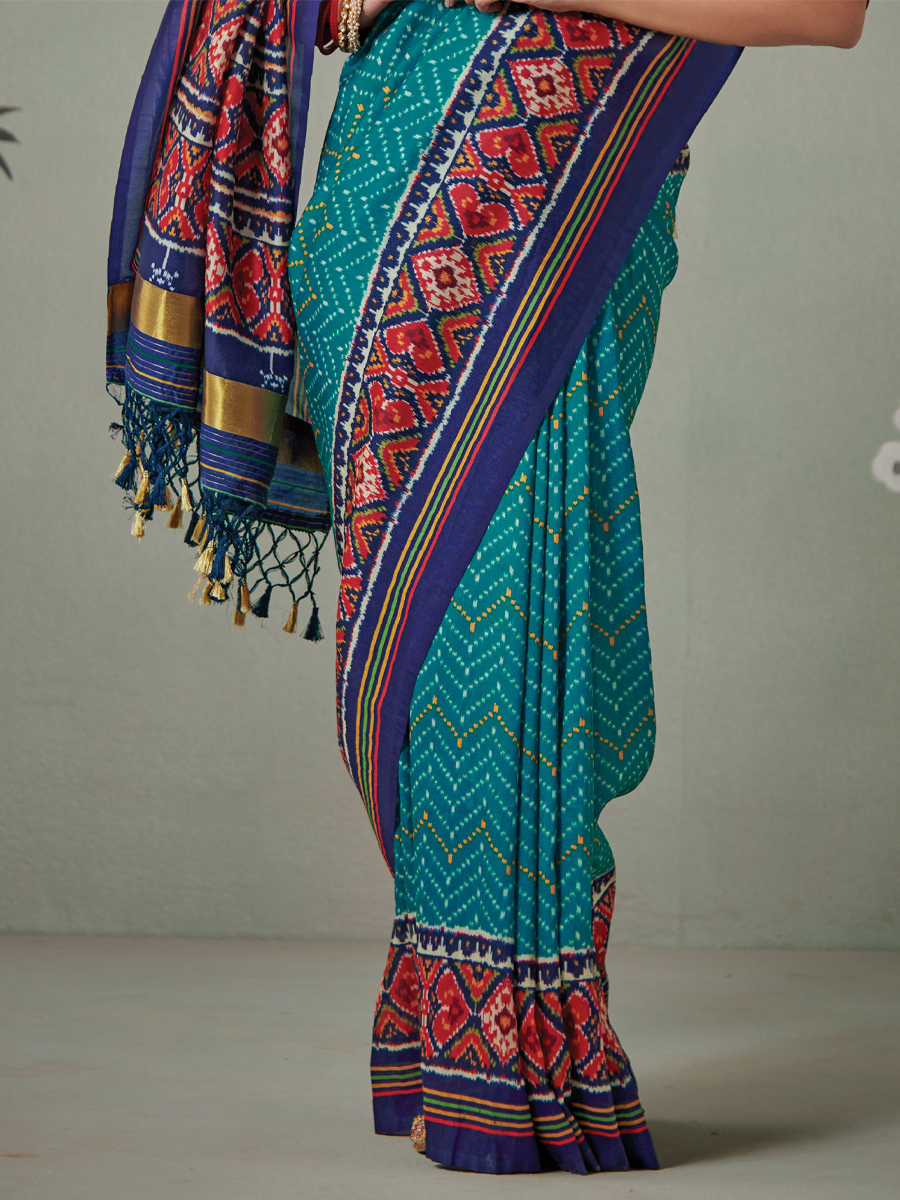 Rama Patola Silk Printed Casual Festival Classic Style Saree