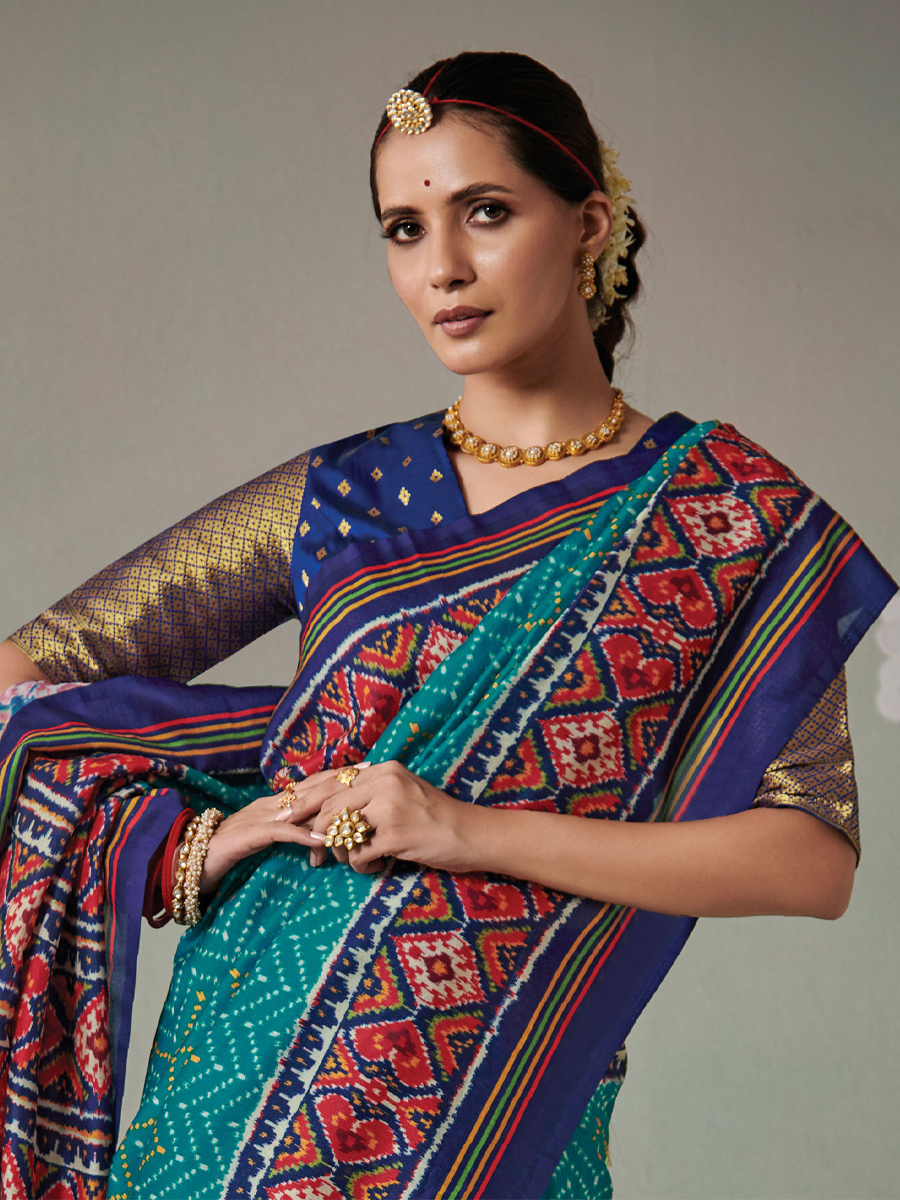 Rama Patola Silk Printed Casual Festival Classic Style Saree
