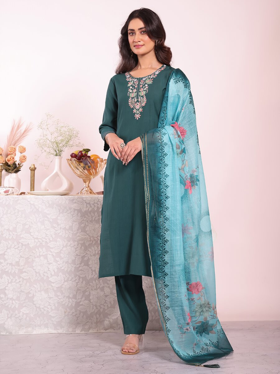 Rama Poly Silk Embroidery Wedding Party Festival Casual Ready Pant Salwar Kameez