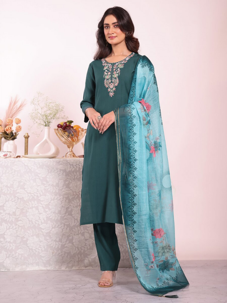 Image of Rama Poly Silk Embroidery Wedding Party Festival Casual Ready Pant Salwar Kameez