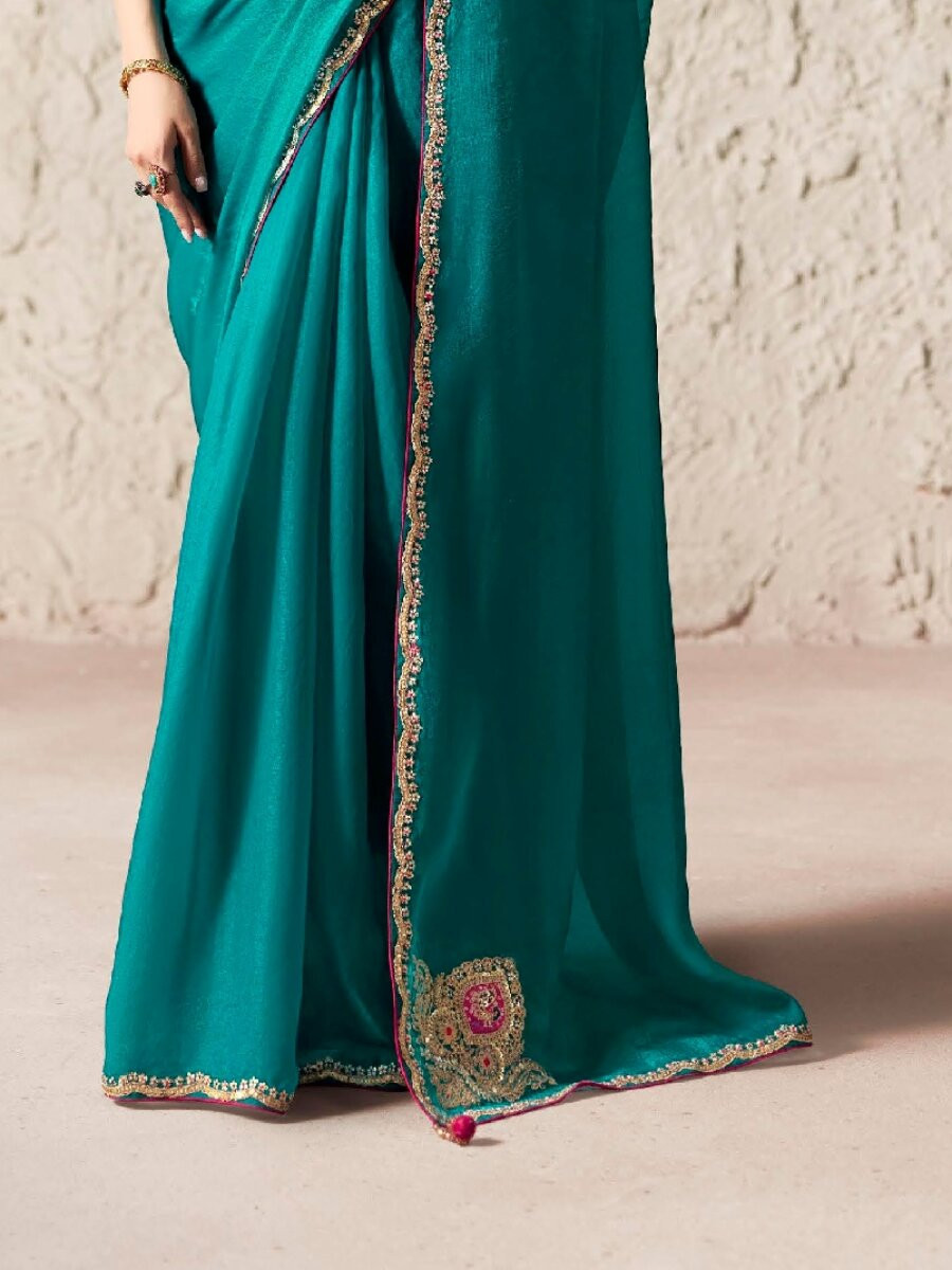 Rama Pure Fancy Tissue Silk Zari Sequins Wedding Reception Party Festival Heavy Border Sarees