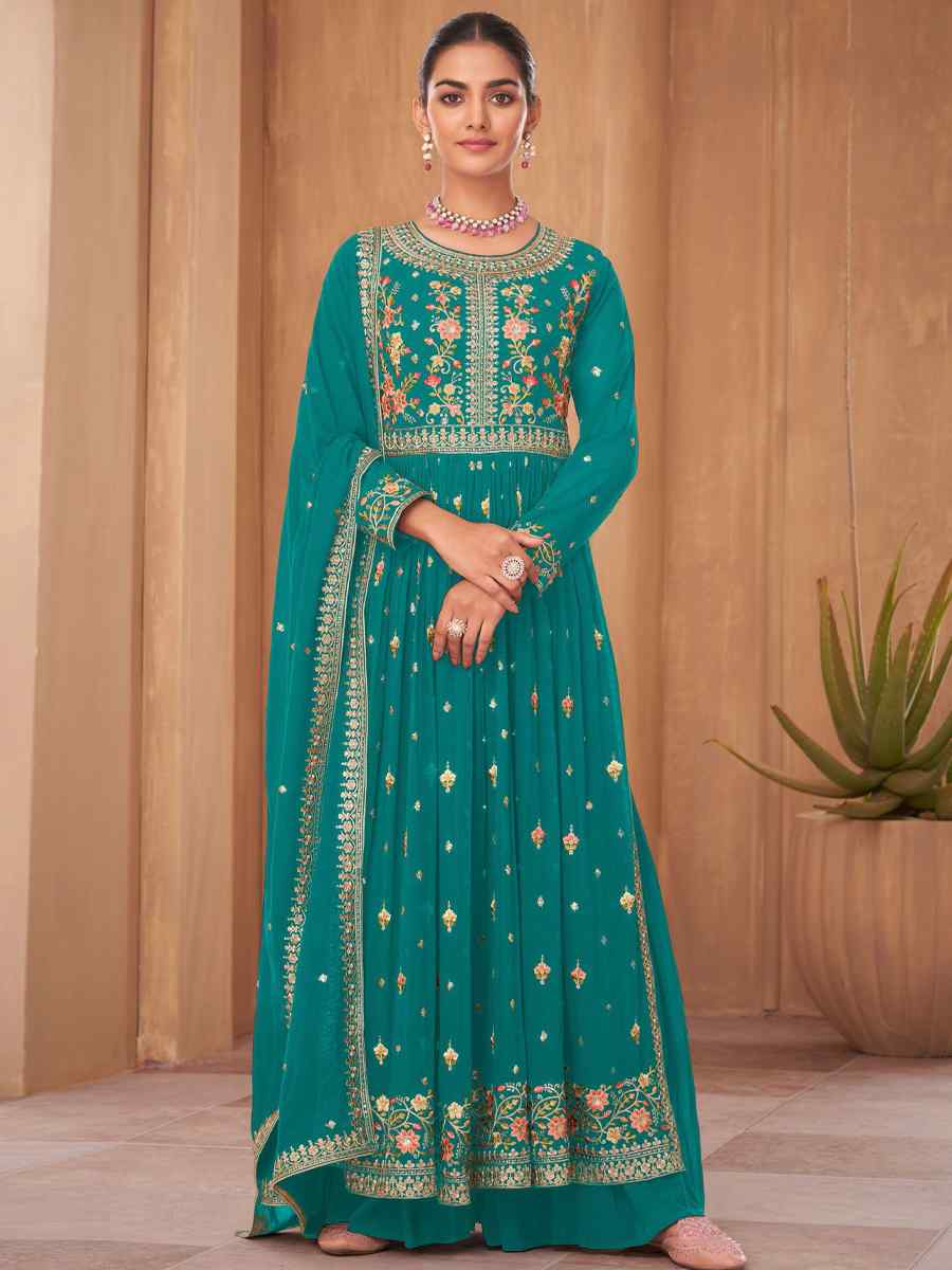 Rama Pure Georgette Embroidered Festival Wedding Palazzo Pant Salwar Kameez