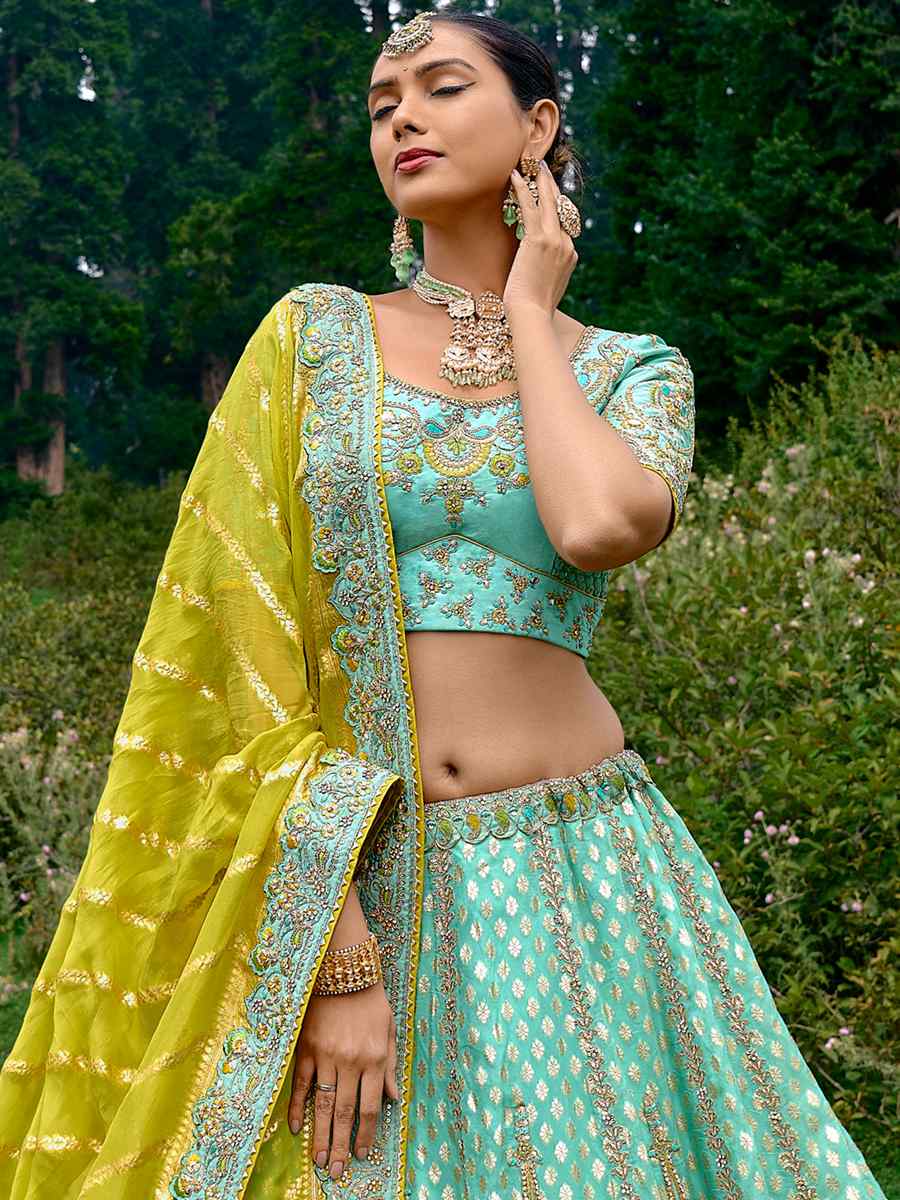 Rama Pure Raw Silk Embroidered Bridal Wedding Heavy Border Lehenga Choli