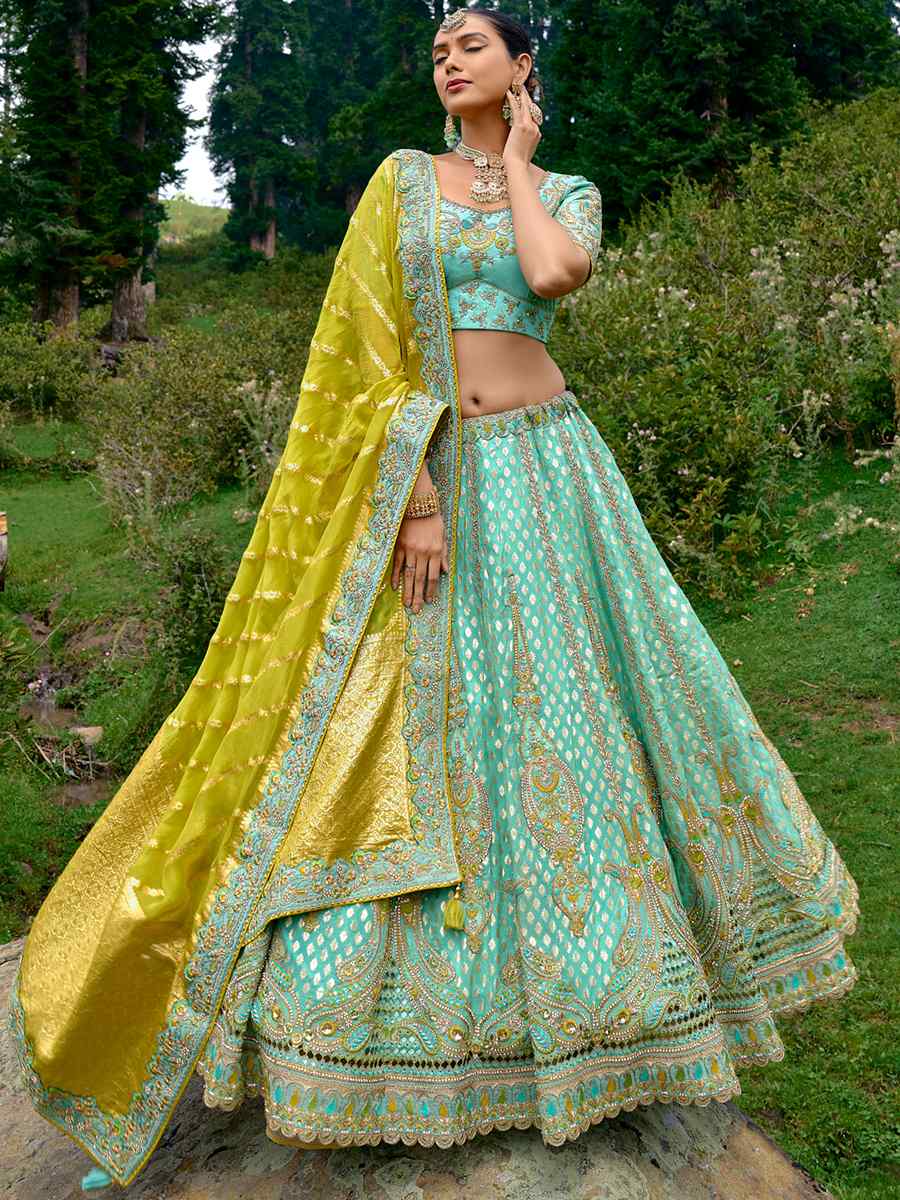 Rama Pure Raw Silk Embroidered Bridal Wedding Heavy Border Lehenga Choli