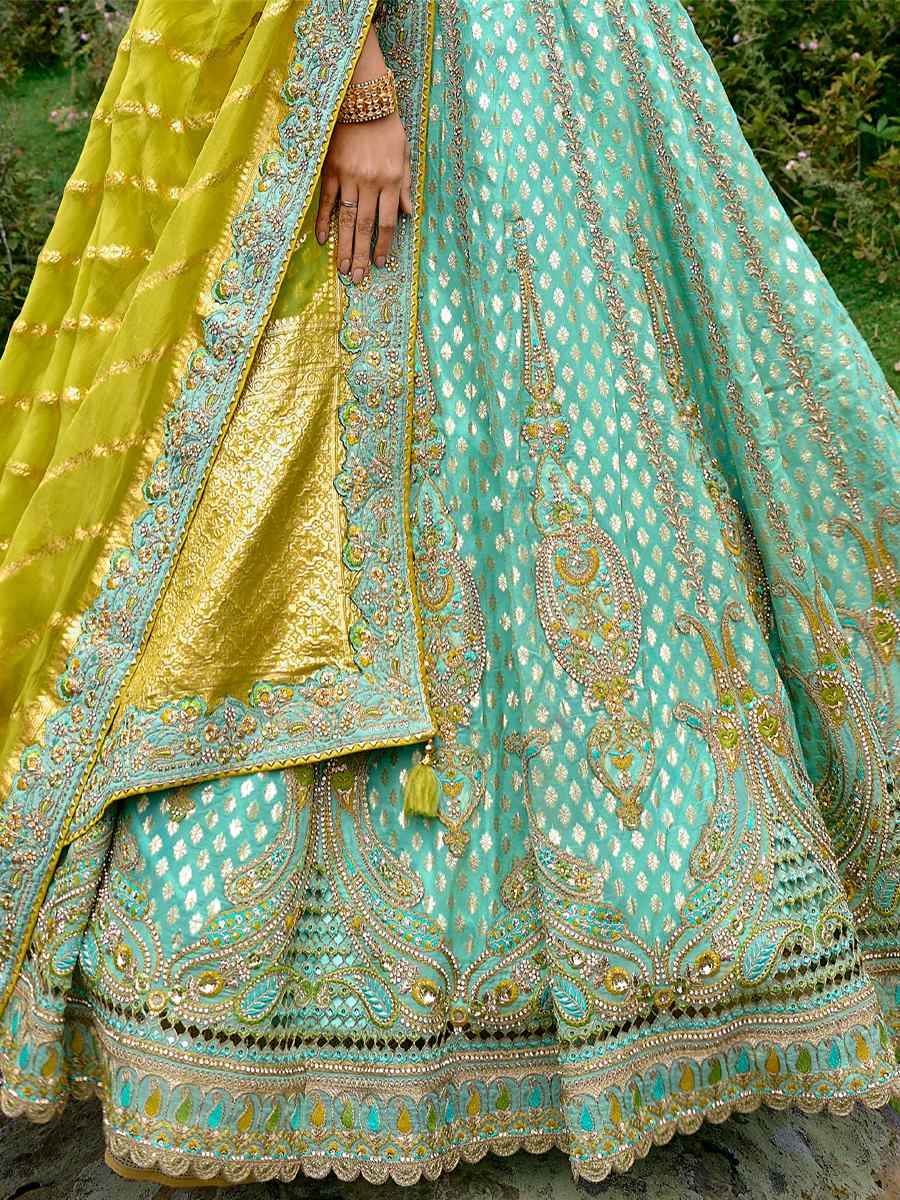 Rama Pure Raw Silk Embroidered Bridal Wedding Heavy Border Lehenga Choli