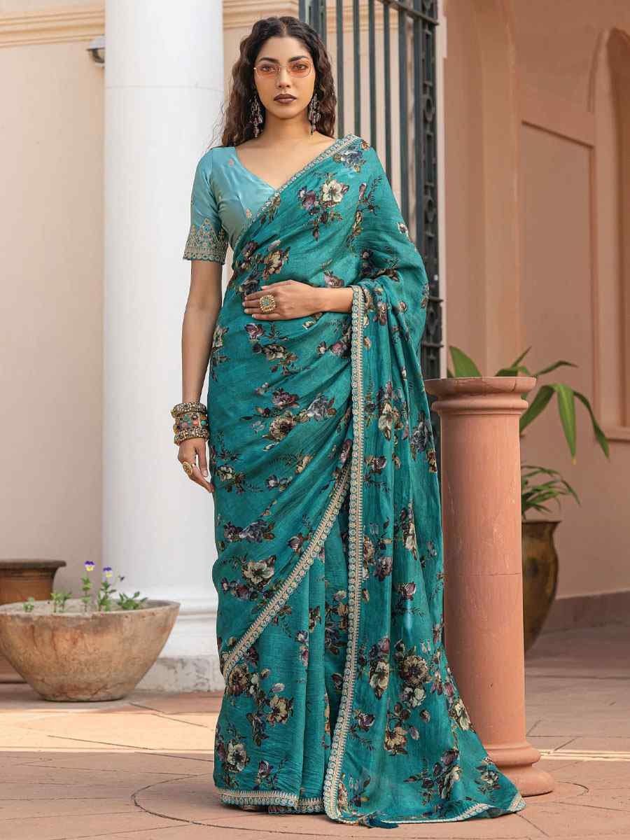 Rama Pure Viscose Dola Silk Embroidery Casual Festival Party Heavy Border Sarees