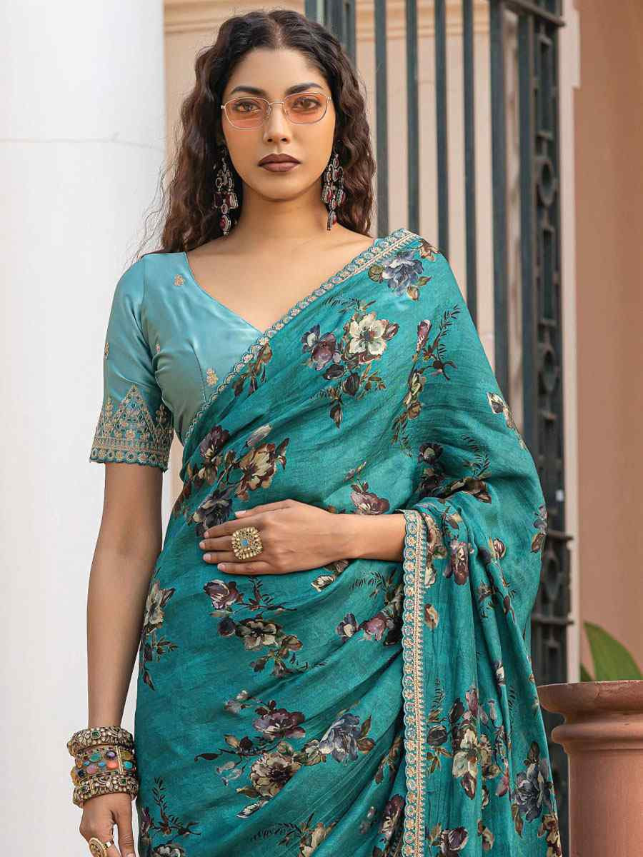 Rama Pure Viscose Dola Silk Embroidery Casual Festival Party Heavy Border Sarees