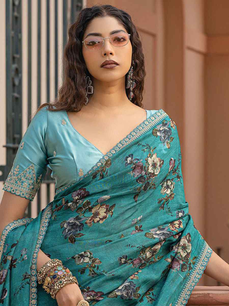 Rama Pure Viscose Dola Silk Embroidery Casual Festival Party Heavy Border Sarees