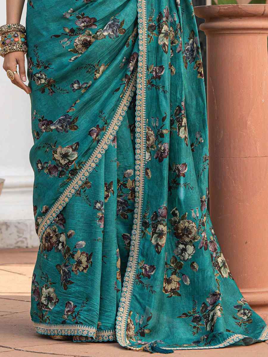 Rama Pure Viscose Dola Silk Embroidery Casual Festival Party Heavy Border Sarees