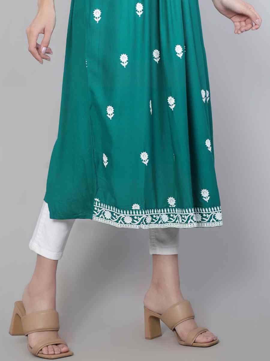 Rama Rayon Embroidered Festival Casual Kurti