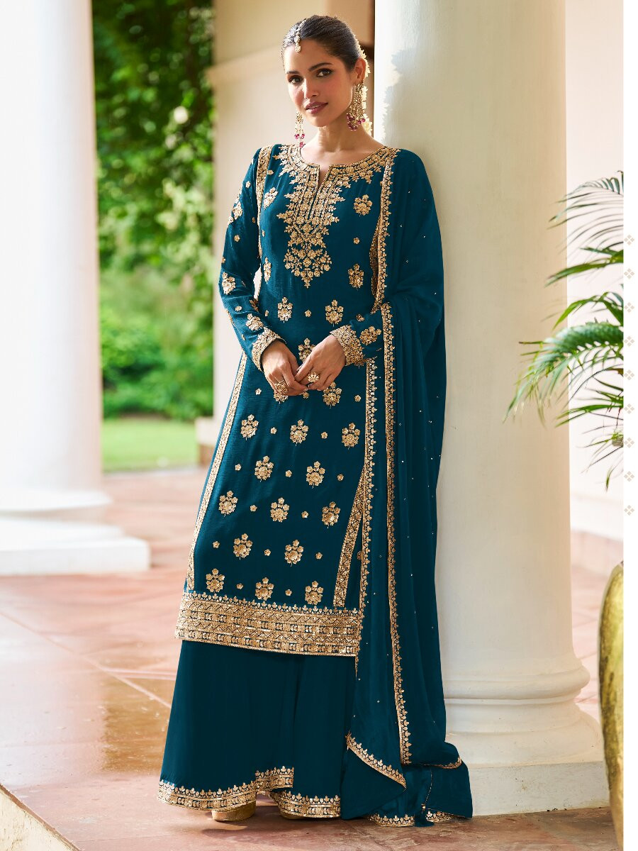 Rama Real Chinon Embroidery Sequins Zari Wedding Festival Party Casual Ready Sharara Pant Salwar Kameez