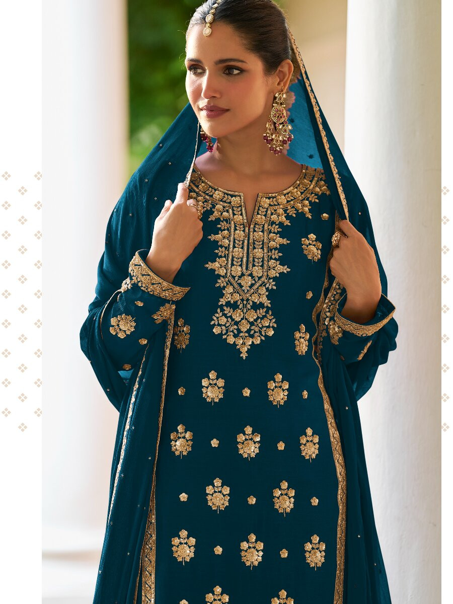 Rama Real Chinon Embroidery Sequins Zari Wedding Festival Party Casual Ready Sharara Pant Salwar Kameez