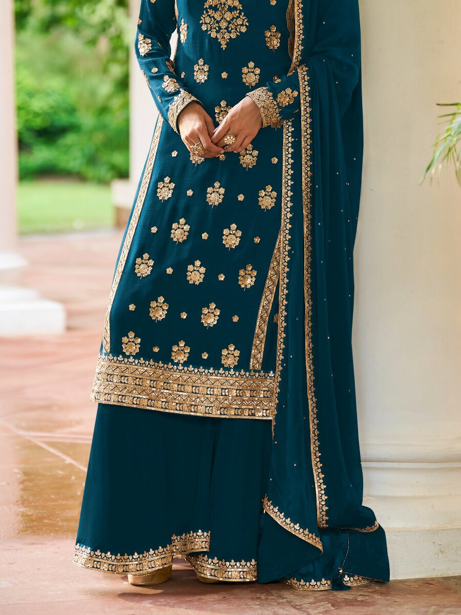 Rama Real Chinon Embroidery Sequins Zari Wedding Festival Party Casual Ready Sharara Pant Salwar Kameez