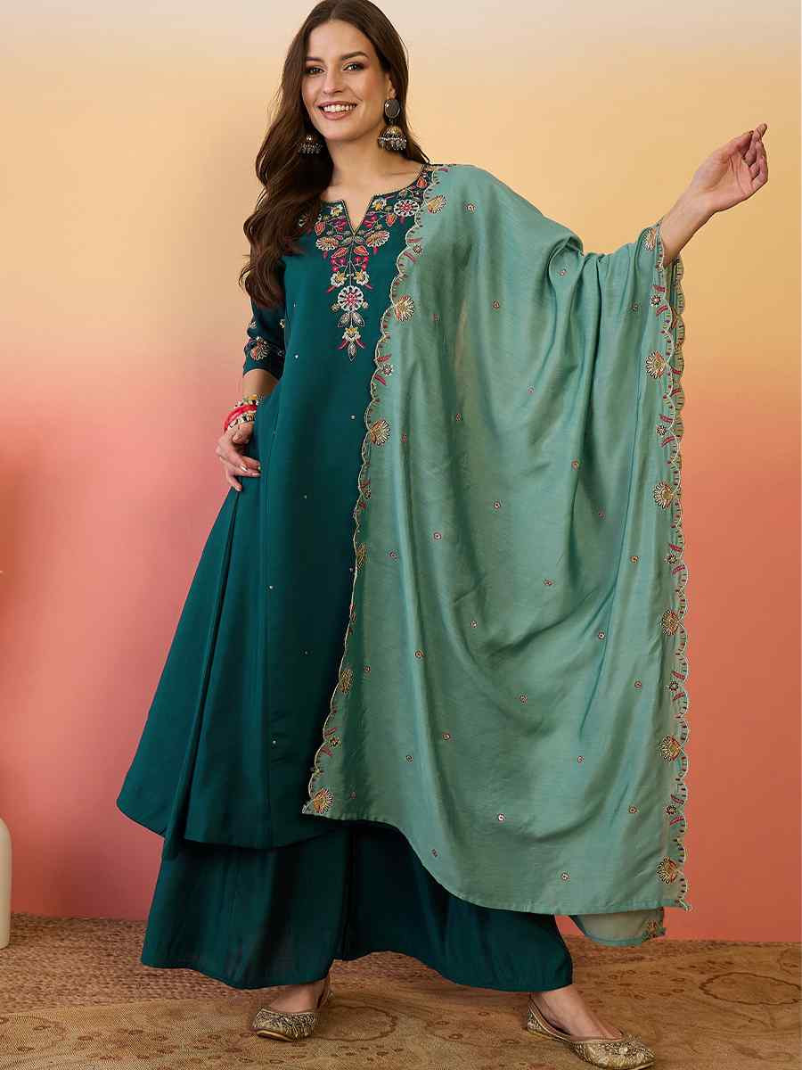 Rama Roman Silk Embroidered Party Wedding Ready Palazzo Pant Salwar Kameez