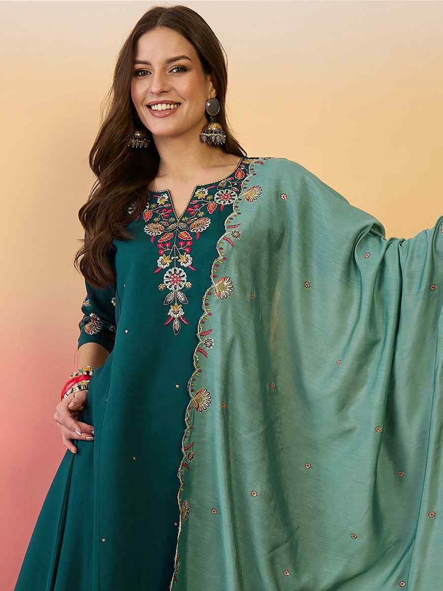 Rama Roman Silk Embroidered Party Wedding Ready Palazzo Pant Salwar Kameez