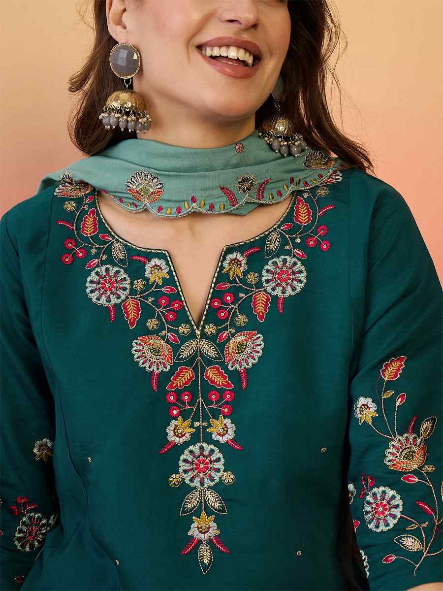 Rama Roman Silk Embroidered Party Wedding Ready Palazzo Pant Salwar Kameez