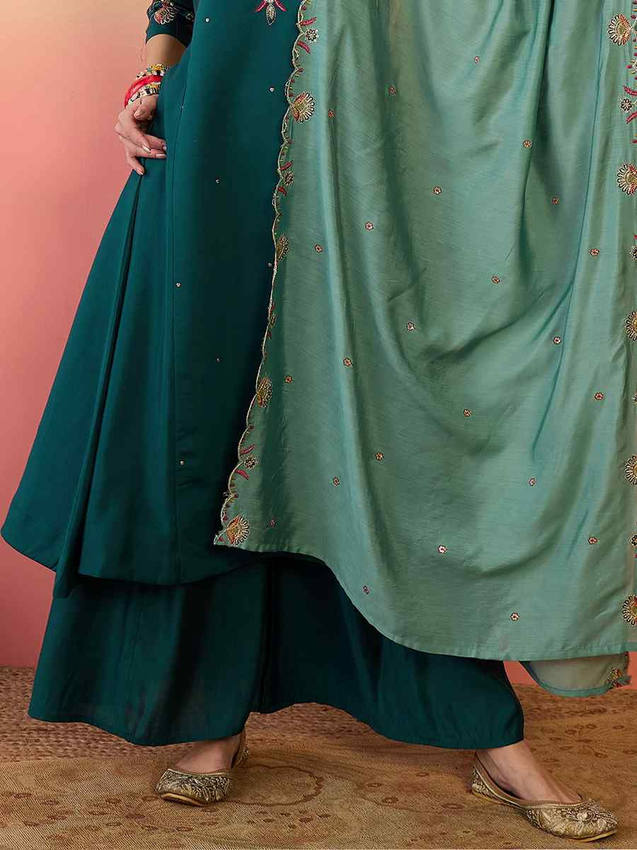 Rama Roman Silk Embroidered Party Wedding Ready Palazzo Pant Salwar Kameez