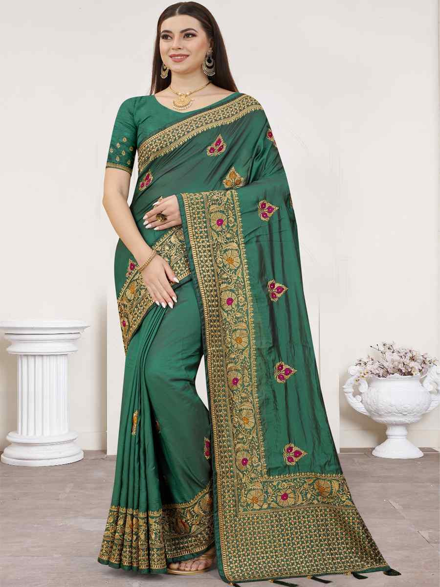 Rama Satin Silk Zari Handwoven Casual Reception Festival Wedding Fancy Heavy Border Saree