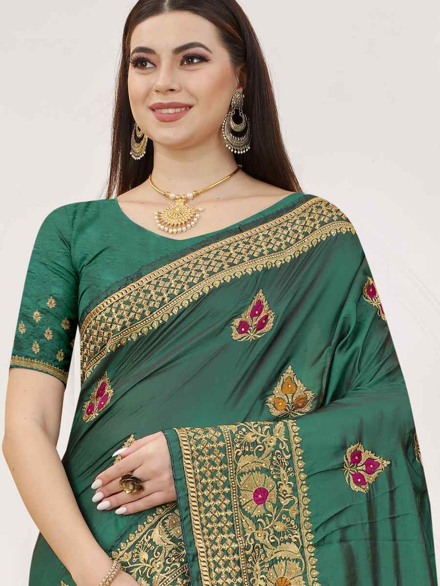 Rama Satin Silk Zari Handwoven Casual Reception Festival Wedding Fancy Heavy Border Saree