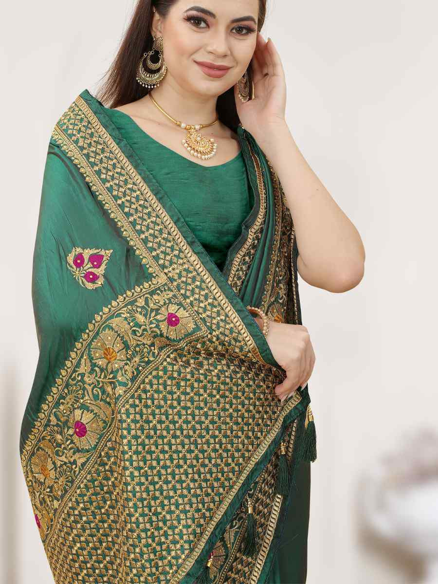 Rama Satin Silk Zari Handwoven Casual Reception Festival Wedding Fancy Heavy Border Saree