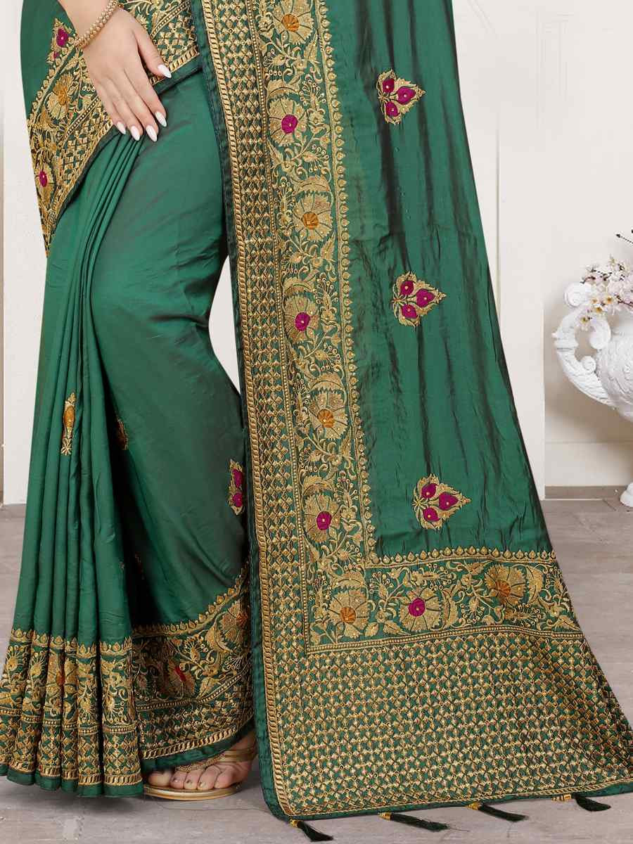 Rama Satin Silk Zari Handwoven Casual Reception Festival Wedding Fancy Heavy Border Saree