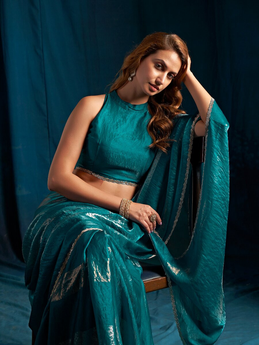 Rama Satin silk Zircon Stone Wedding Reception Party Festival Casual Classic Style Sarees