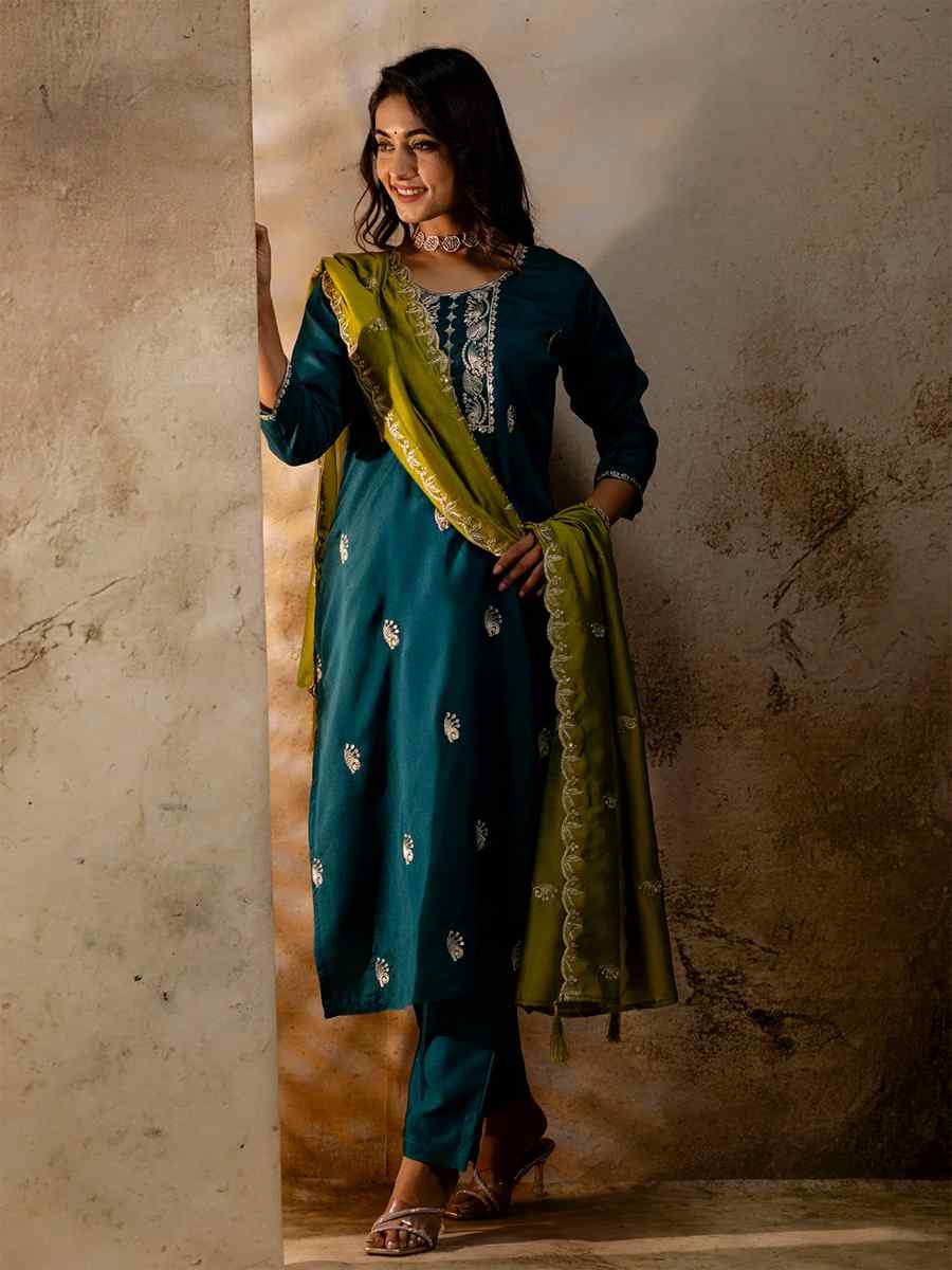 Rama Silk Blend Embroidered Festival Casual Ready Pant Salwar Kameez