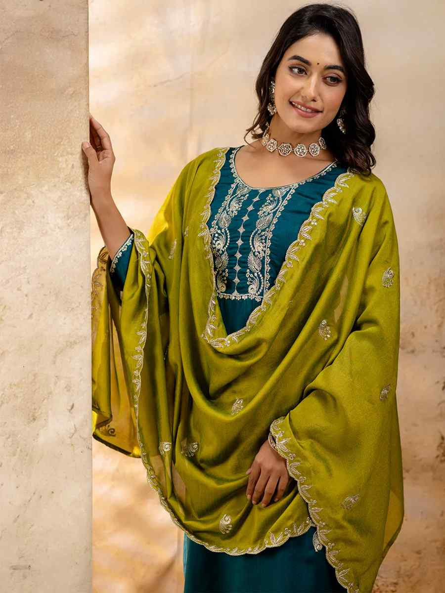 Rama Silk Blend Embroidered Festival Casual Ready Pant Salwar Kameez